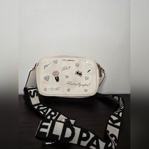 Karl Lagerfeld White Maybelle Crossbody Bag with Pins